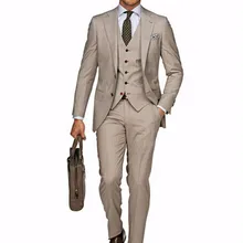 Индивидуальный заказ смокинг жениха светло хаки Groomsmen Нотч свадебные/вечерние костюмы Best Man Жених(куртка+ брюки+ галстук+ жилет) B455