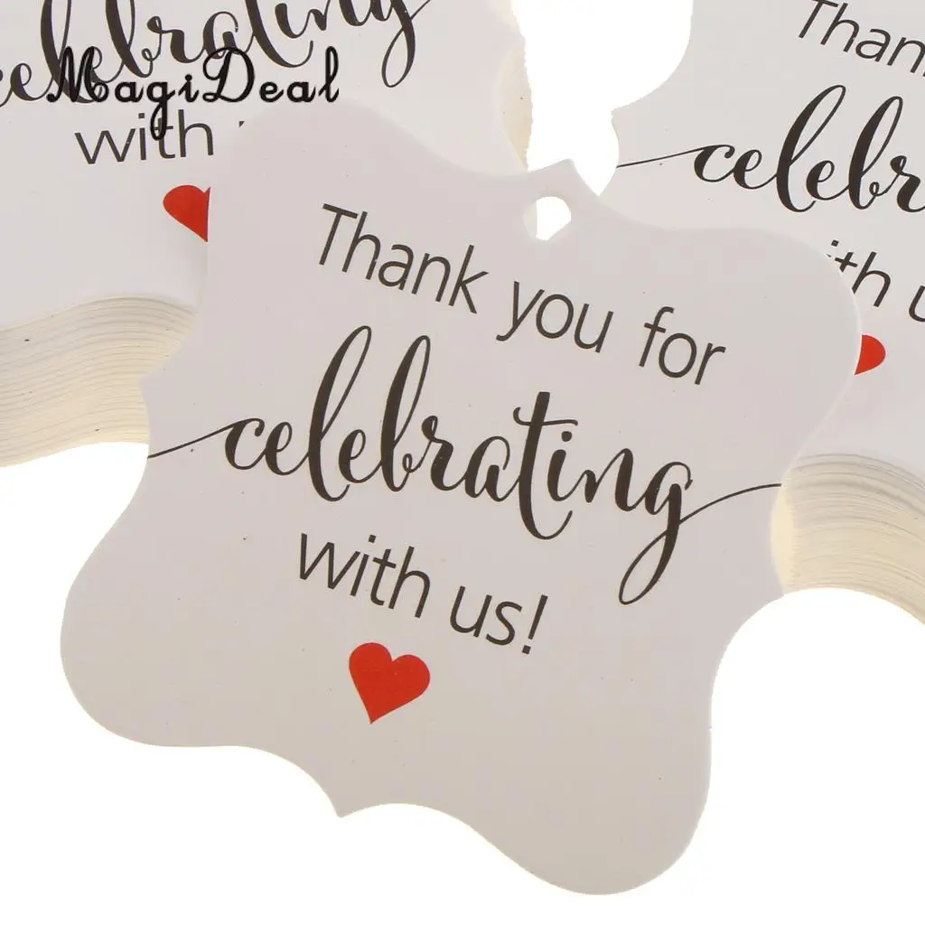MagiDeal 100pcs Thank you for Celebrating with us Gift Tags Hanging Labels Wedding Birthday New Year Baby Shower Party Favor