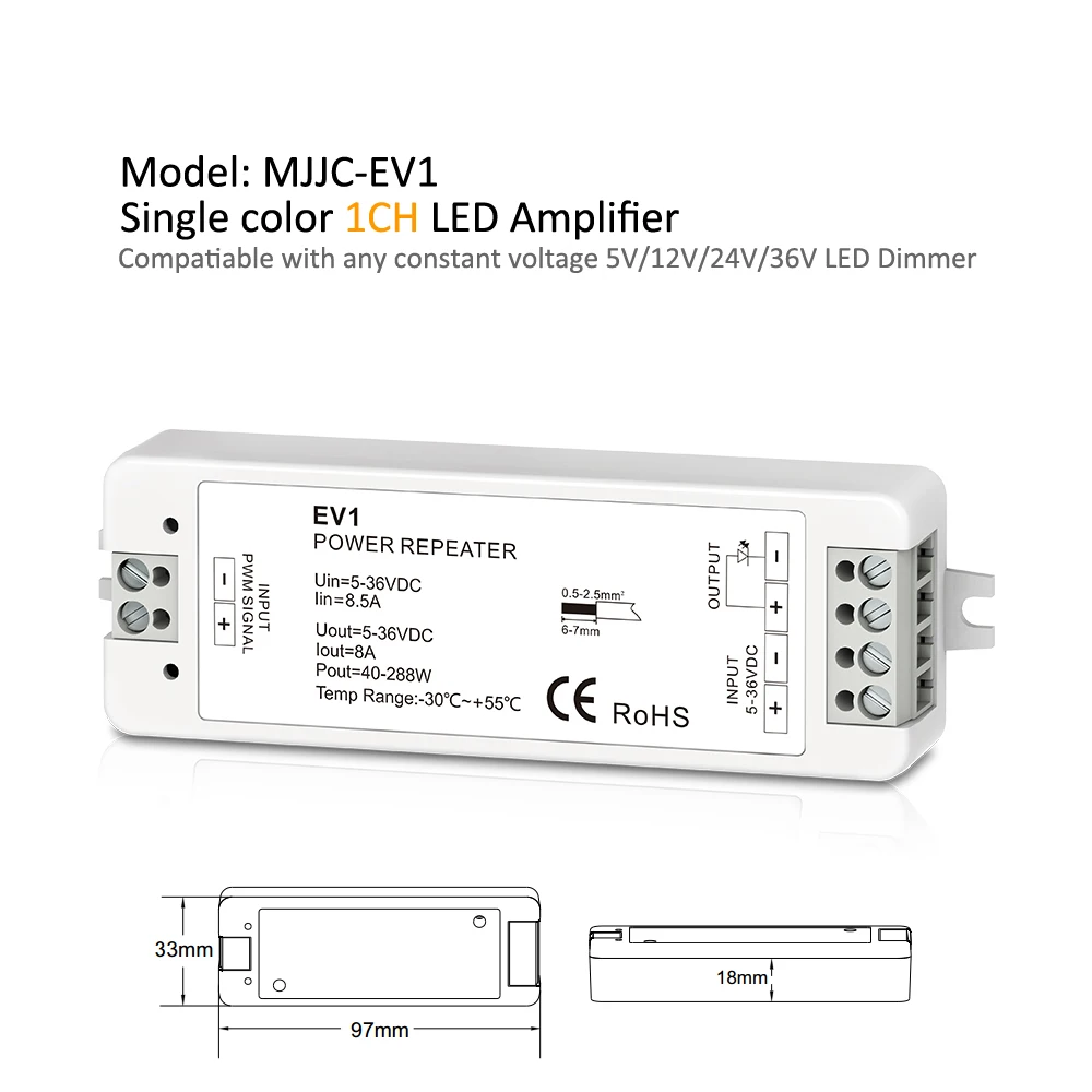 MJJC RGB LED усилитель 5V 12V 24V 36V 5A 6A 8A DC Одноцветный CT для светодиодных лент EV1 EV3 EV4