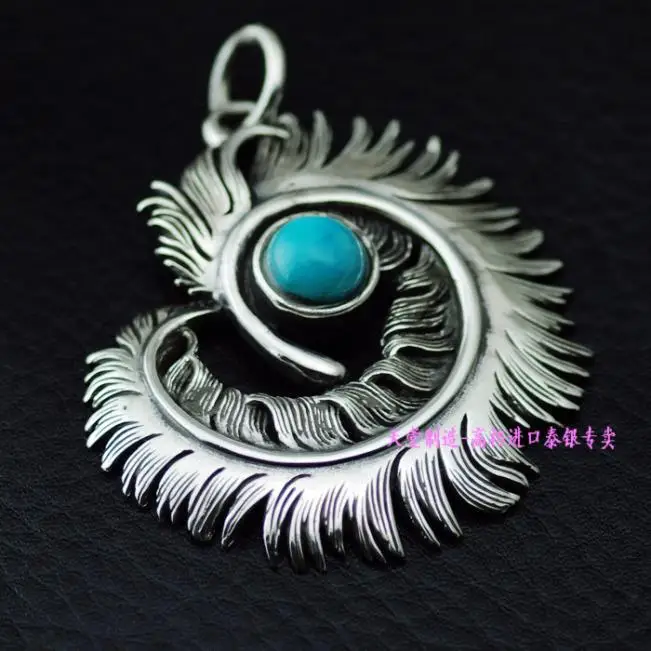 925 sterling silver inlaid Natural stone curved feathers pendants