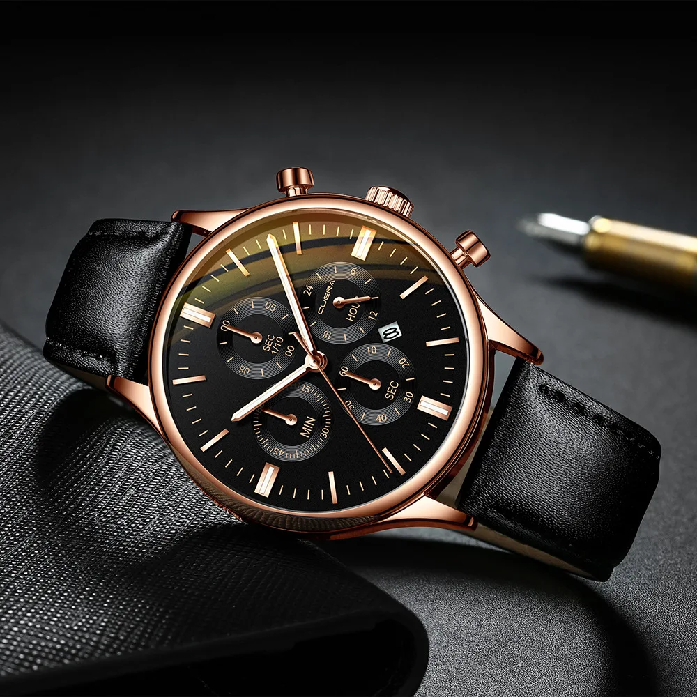 

2019 New Man Day Date Leather Band Sport Analog Quartz Wrist Watch Top Brand Luxury Mens Business Sport Watch Relogio Masculino