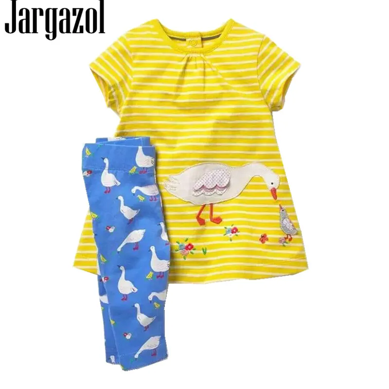 Jargazol детская одежда Vetement Enfant Fille 2018 летний топ с вышивкой и рисунком + штаны 2