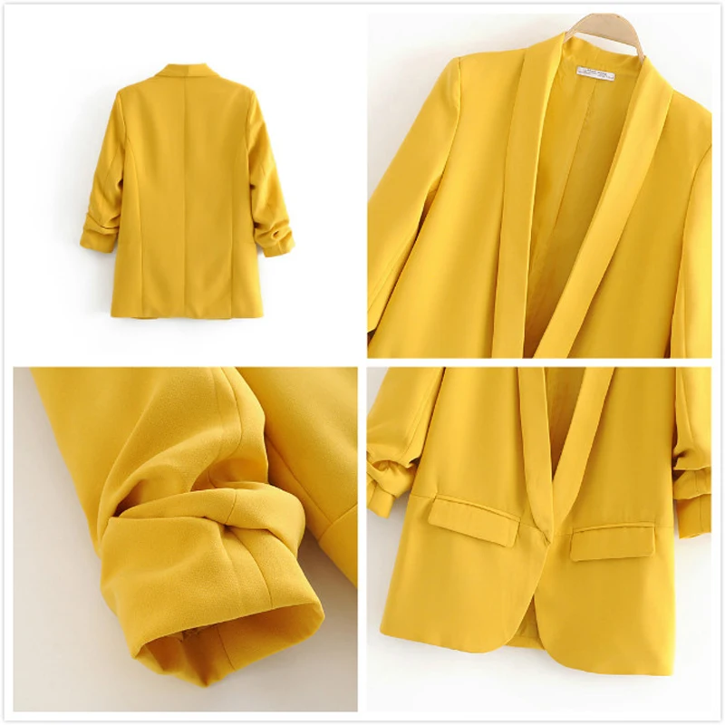 2019 Elegant Office Ladies Blazers Women Spring Solid None Button Slim Work Suit Jacket Female Yellow Rose Red Blazer Coat Tops