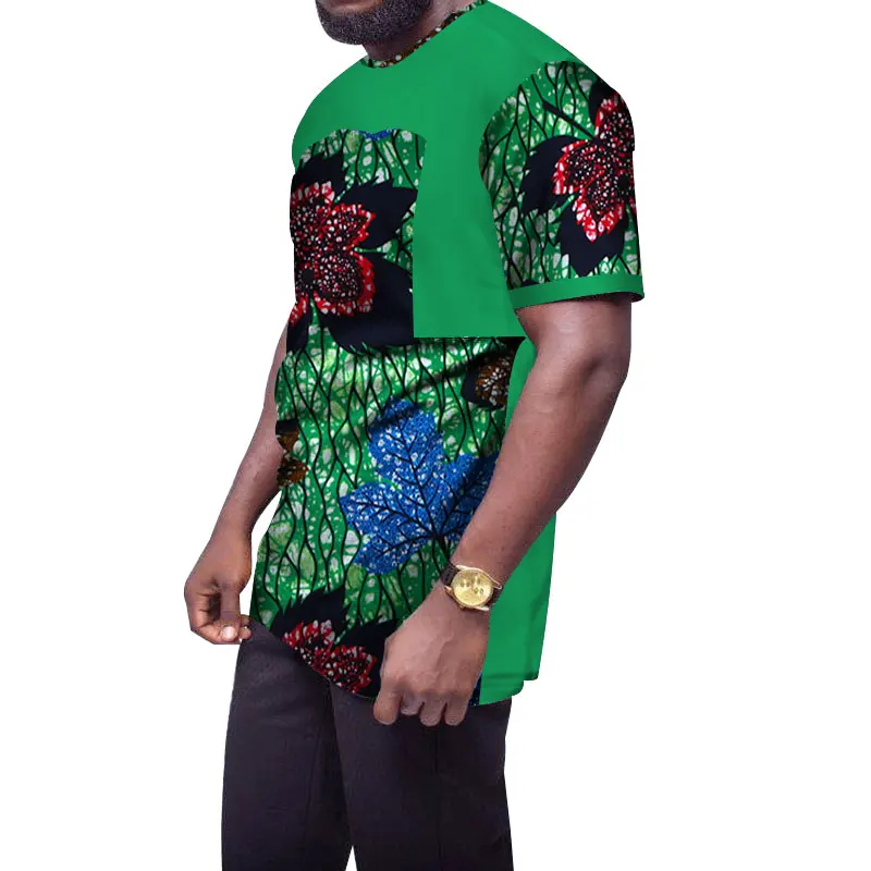 Модные повседневные мужские рубашки Базен Riche 100% хлопок Африканский принт Лоскутная Мужская рубашка традиционная африканская одежда WYN467