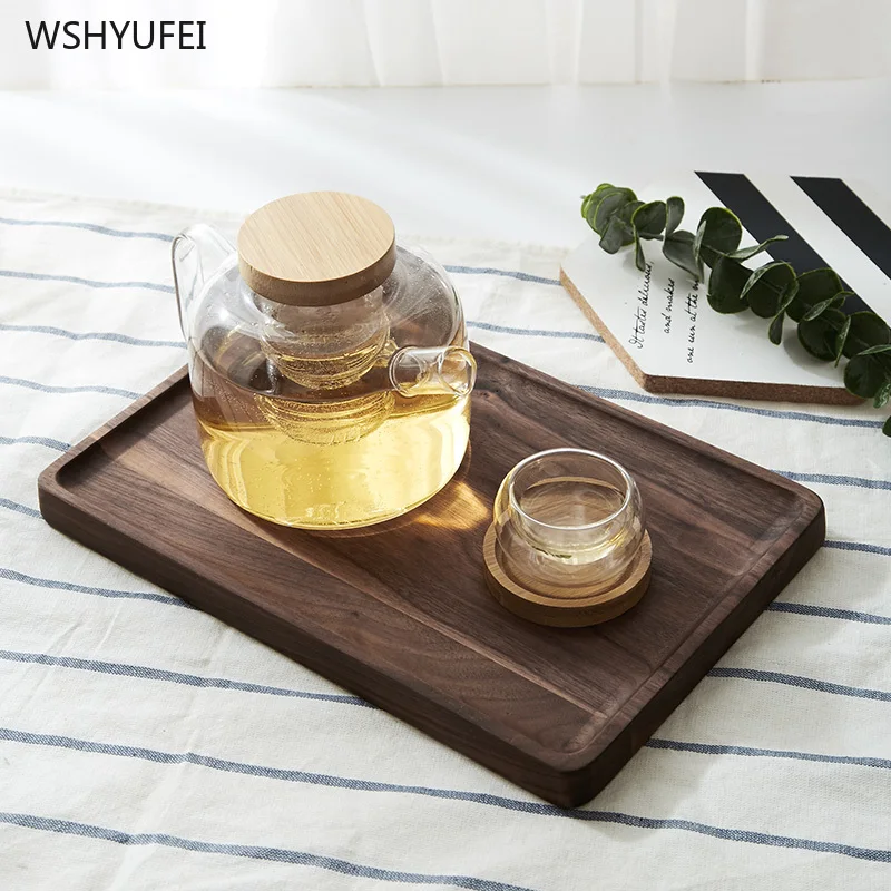 Direct selling high-end black walnut wooden plate rectangular wooden tea tray dessert dessert cake sushi steak bamboo tray