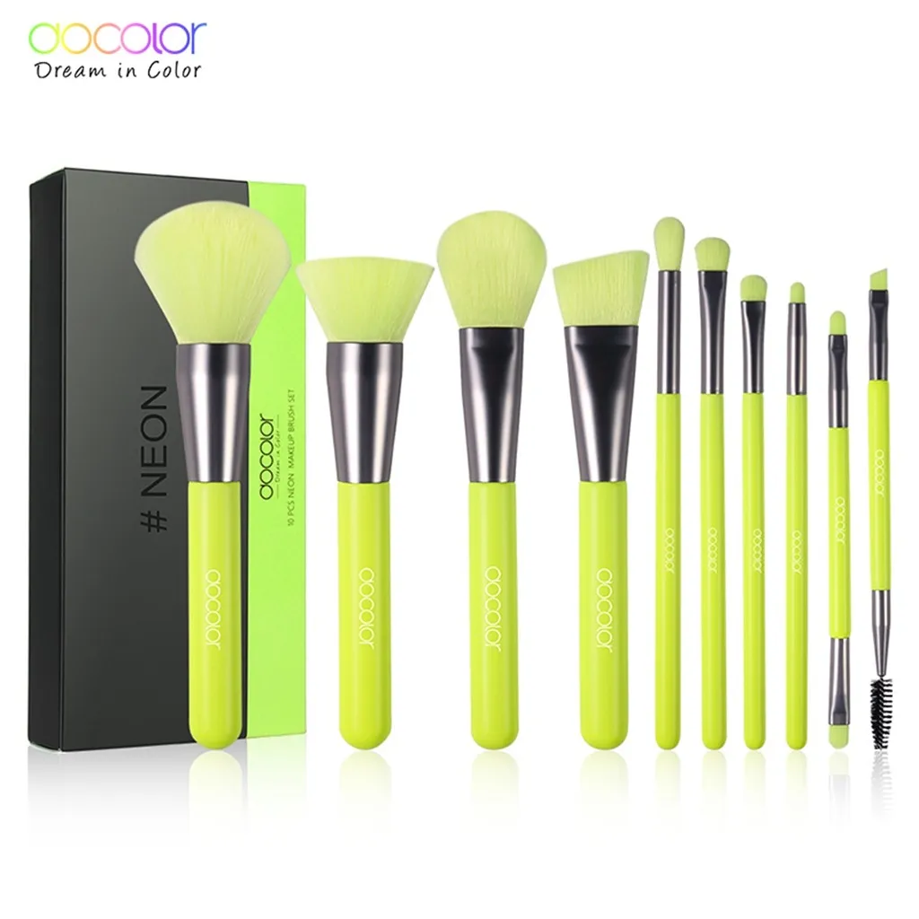

10Pcs Fluorescent color Professional Makeup Brushes Powder Foundation Eyeshadow Make Up Brushes Set Cosmetics Soft Neon Brush