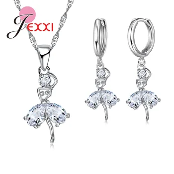 

Simple Fashion Austrian Crystal 925 Silver Jewelry Set Trendy Jewerly Fairy Ballet Girls Pendant Necklace Accessories
