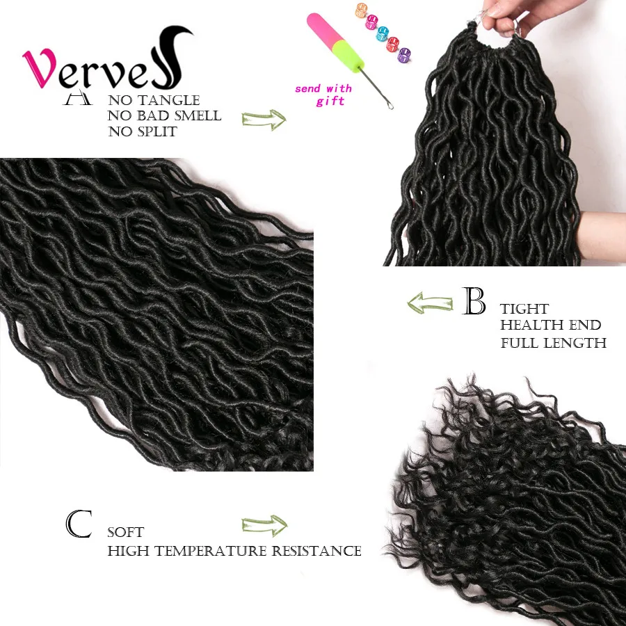 VERVES искусственная Locs 18 дюймов вязаный крючком косы наращивание волос 24strands/пакет косы ломбер Моноволокно плетение волос Синтетические