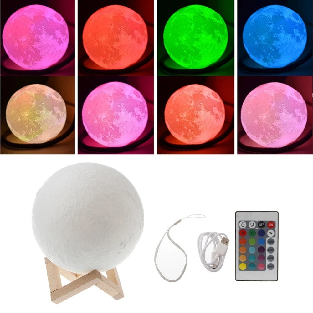 

Rechargeable 3D Print Moon Lamp Night light RGB Bedroom Bookcase Night Light Home Decor Creative Gift USB Charging W Remote Cont