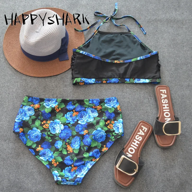 Женский купальник с высокой талией HAPPY SHARK сексуальный комплект бикини цветочным