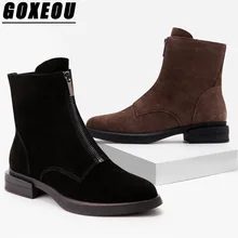 

GOXEOU Womens Winter Martin Boots Casual Concise Ankle Boots For Women Round Toe Woman Brand With Soft Fur Fashion Sexy Boots