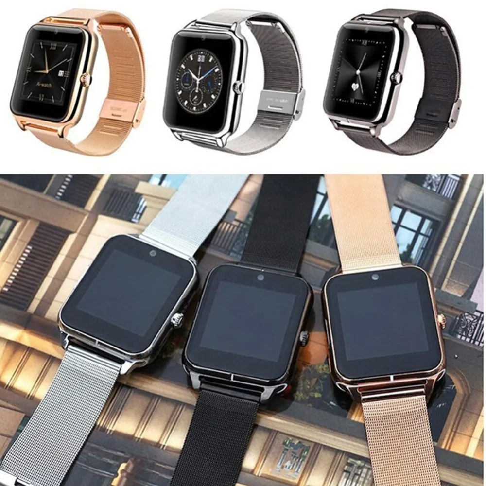 Bluetooth стальной ремешок наручные часы Z60 для мужчин и женщин поддержка SIM/TF карты часы для Apple Android телефон мужской