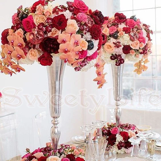 10 шт./партия, высота 71 см, серебряная ваза для цветов, стол, центральный цветок, держатель, свадебные украшения