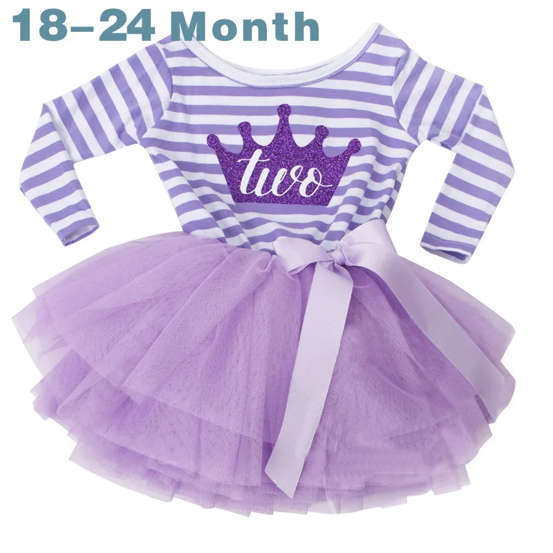 Одежда для маленьких девочек зимняя одежда для детей платье-пачка в полоску для маленьких девочек от 9 до 24 месяцев, платья для дня рождения, Vestidos - Цвет: Purple90