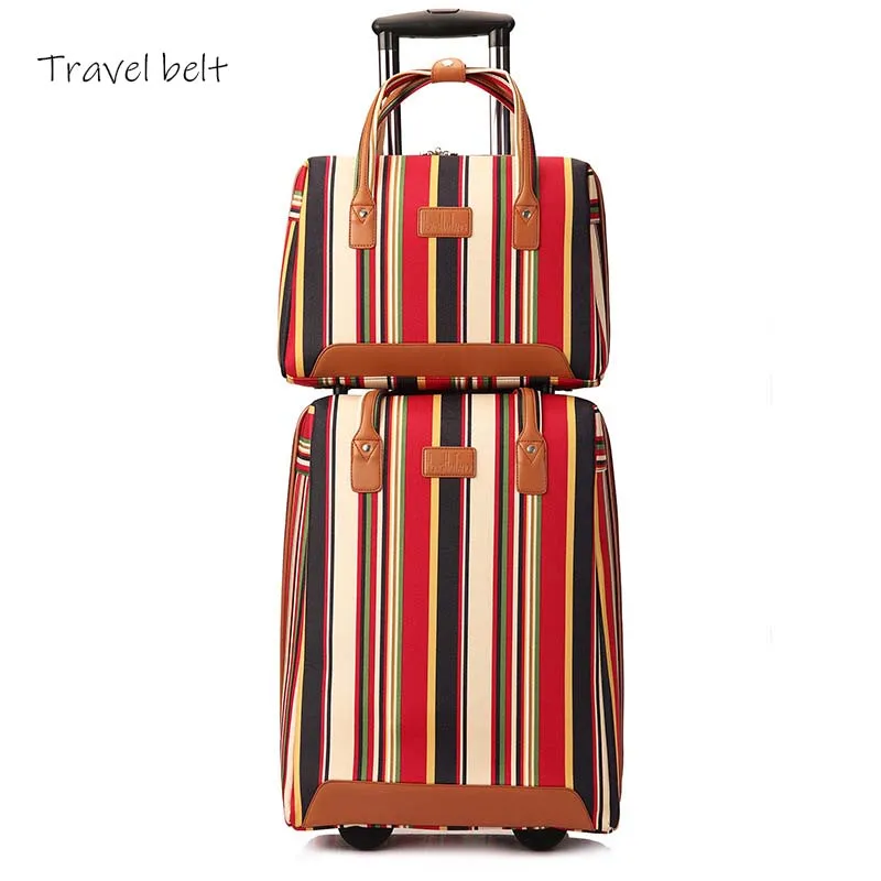 Дорожный ремень 20 дюймов Оксфорд багаж на колёсиках набор Спиннер женский брендовый чемодан колеса полоса переноска дорожные сумки - Цвет: set