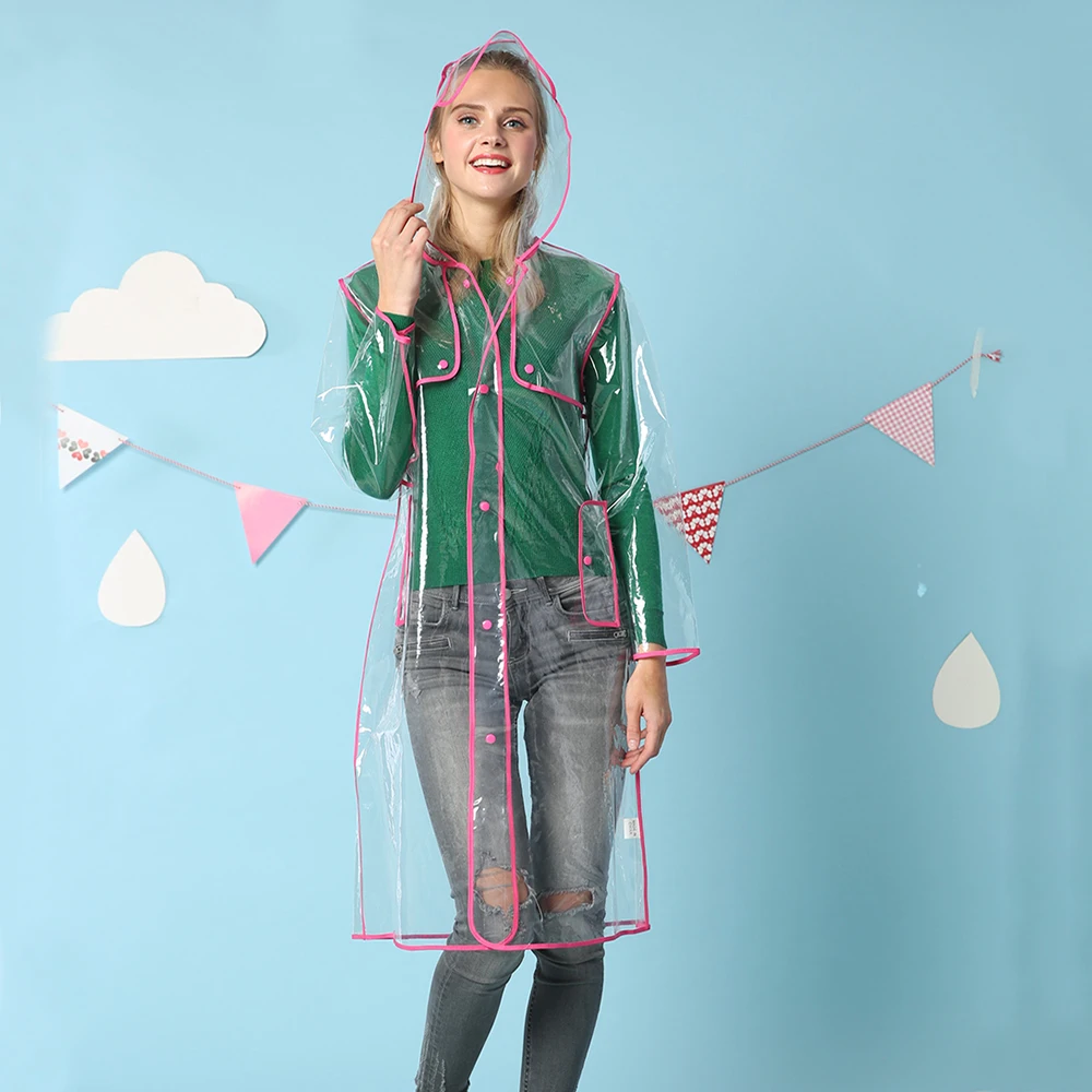 FASHION WOMEN TRANSPARENT EVA QUALITY RAINCOAT MEN OUTDOOR TRAVEL WATERPROOF CLEAR PLASTIC RAIN COAT JACKET
