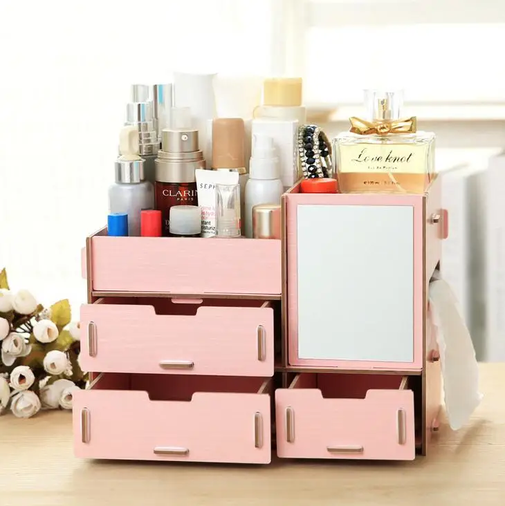 IVYSHION Makeup Storage Box Cosmetic Case Wooden Desktop Organizer Lipstick Cases Sundries Case Makeup Storage Organizer Case