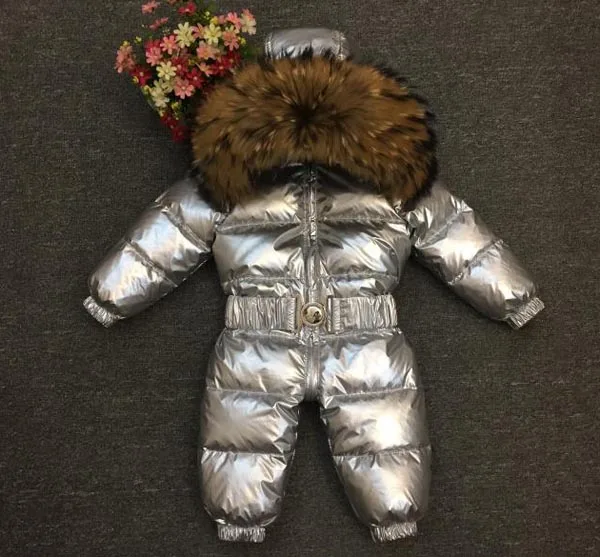 

Baby Kids Down Jacket Kids Go Out Skiing DownJumpsuit Natural Raccoon Collar Coat 0-4 Years Old