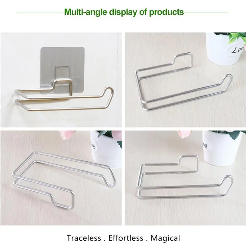 Toilet Kitchen Roll Paper Holder Stainless Steel Repeatedly Washable Stick Hooks Rack Bathroom Storage Accessories