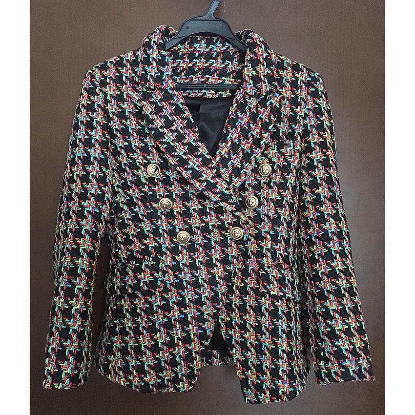 Tweed blazer woman spring autumn 2019 new office elegant Short Blazer Women Double Breasted plaid blazer Jacket ladies Overcoat