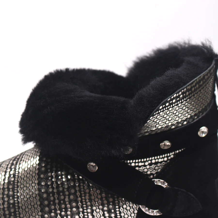 Superior Invierno black Nieve Calidad Cuero Black Oveja Natural grey Caliente Abrigo De white grey Venta 100 La Tobillo Genuino Mujeres Piel Las Botas Para 0StqPgx