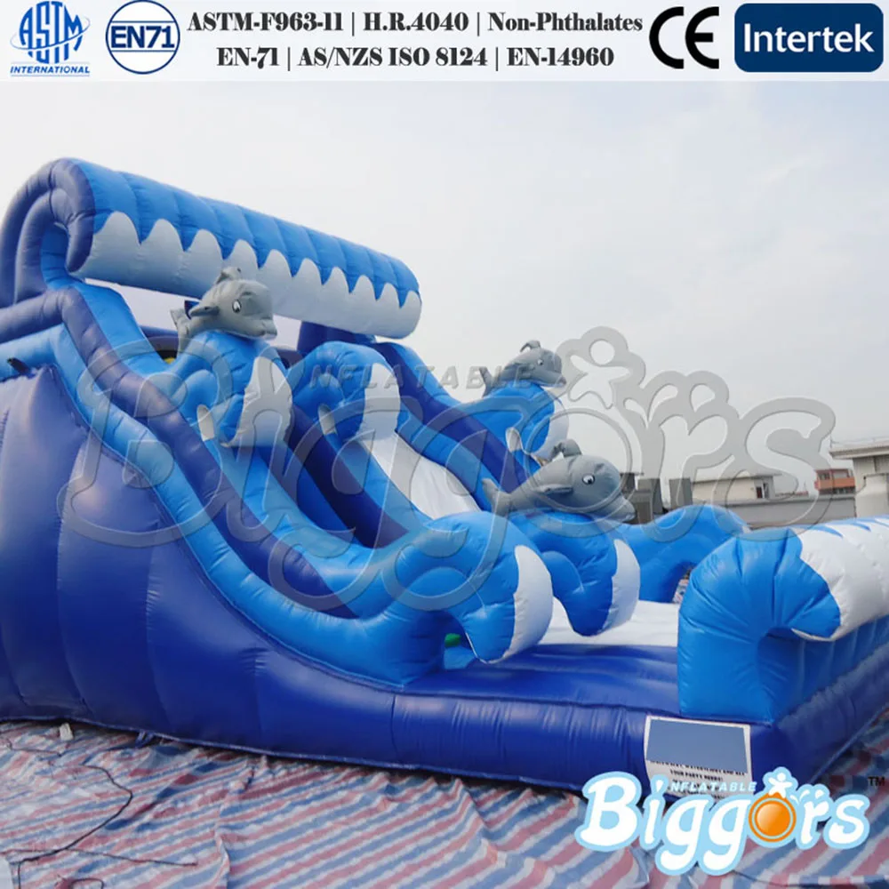 

Blower Included Large Size Inflatable Blue Color Slide With Ocean Wave Water Slide