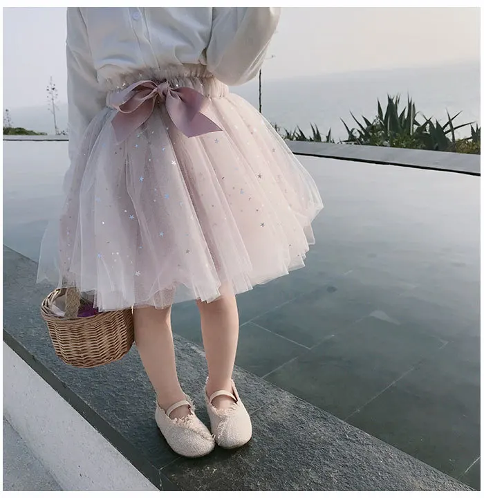 Celveroso/Блестящая юбка-пачка со звездами для девочек фатиновая юбка-американка с блестками и бантом для малышей, детская юбка для принцесс, милая танцевальная юбка - Цвет: Розовый
