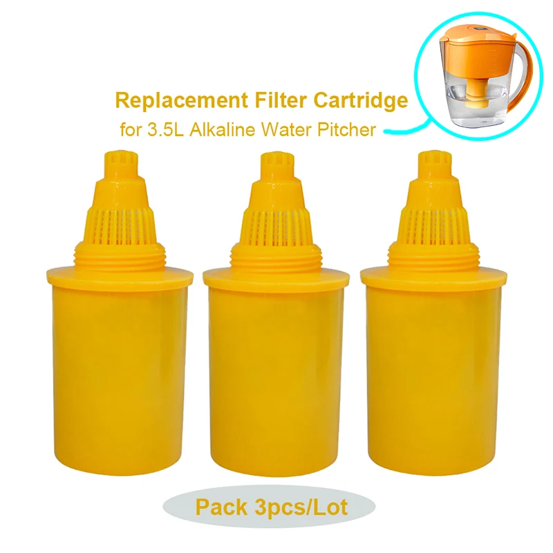 

Alkaline Water Pitcher Filter Replacement Cartridge 3-Pack fits 3.5L Alkaline Ionizer Antioxidant Water Filter Pitcher Jug