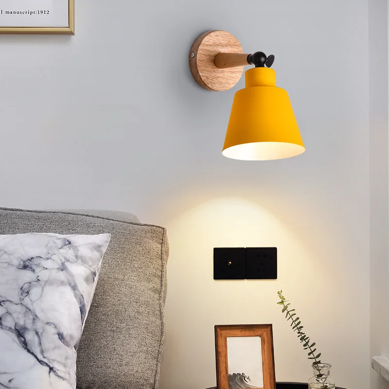 Деревянный светодиодный настенный светильник, современный настенный светильник в скандинавском стиле, прикроватные Настенные светильники для спальни