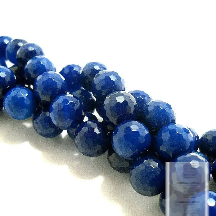 Natural crystal DIY beaded semi finished blue agate faceted loose beads