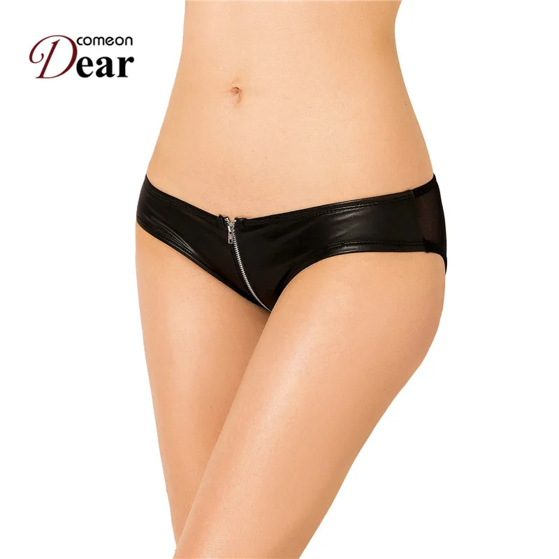 

Comeondear Womens Underwear Lingerie Faux Leather Zipper Lace Patchwork Tangas Mujer Plus Size 3XL Women Panties Sexy PK5127