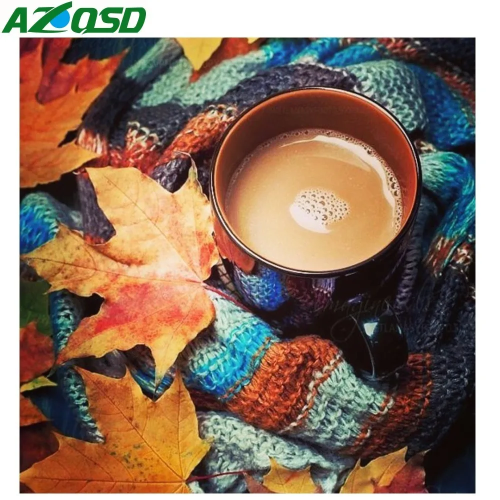 

AZQSD DIY Diamond Painting Coffee Cup Diamond Embroidery Landscape Home Decor Diamond Mosaic Cross Stitch Picture Rhinestones
