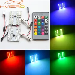 2X T10 W5W 24smd удаленного Управление Rgb карта светодиодные Панель автомобильные лампочки Чтение лампа купол гирлянда двери свет BA9S адаптер DC 12 V