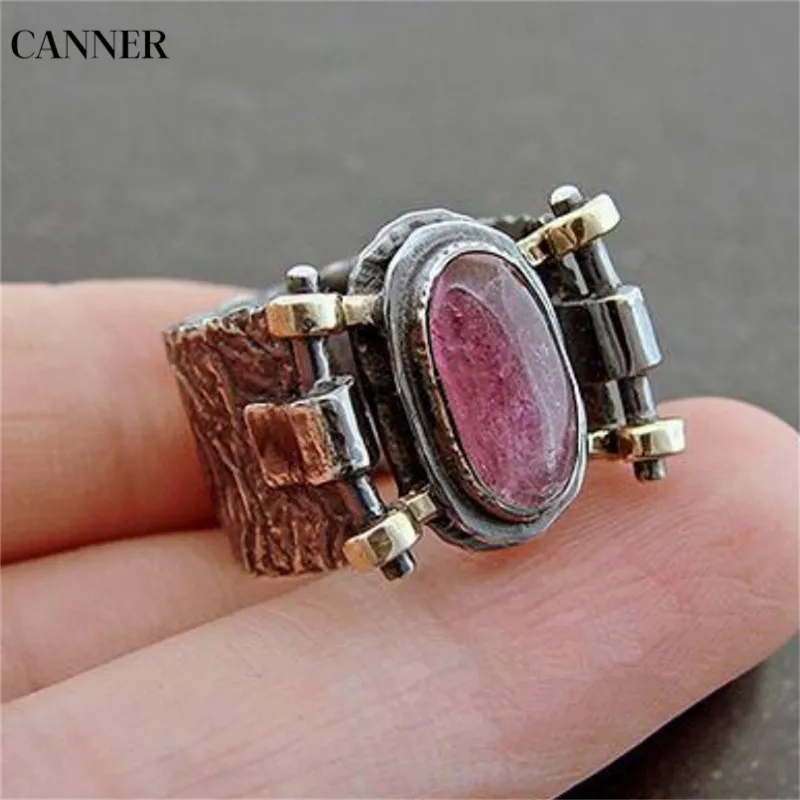 

Canner Retro Tibetan Silver Wedding Engagement Ring Big Stone Punk Ring For Women Men Jewelry