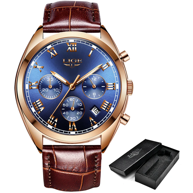 

2018 New LIGE Top Luxury Brand Watches Mens Leather Quartz Business Watch Mens Military Sport Waterproof Clock Relogio Masculino