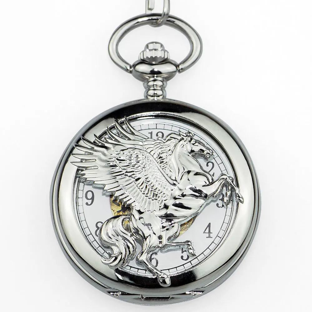 

Best Selling Antique Vintage Fly Horse Hand Winding White Dial Men Women Mechanical Pocket Watch Skeleton Dial PJX1339