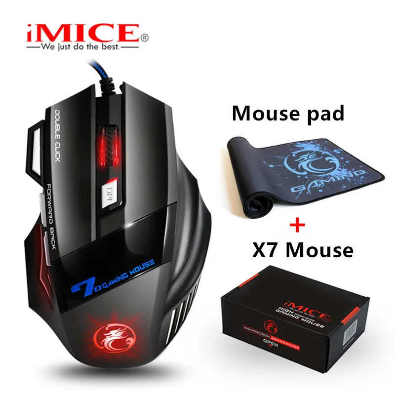 

iMICE Wired Gaming Mouse 7 Button LED Optical USB Computer Mouse Gamer Mice X7 Game Mouse Silent Mause Large Mouse Pad For PC