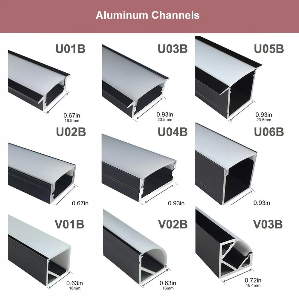 5 шт. 3,3 фута/1 м U02 12 мм светодиодный алюминиевый профиль комплект с молочной крышкой, торцевые колпачки и зажимы для светодиодной полосы света Installation-U02