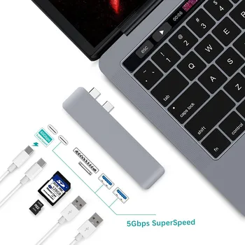 

EASYA Thunderbolt 3 Adapter Dual USB Type C Hub Dock to USB 3.0 TF/SD Card Reader PD Data for MacBook Pro/Air USB-C