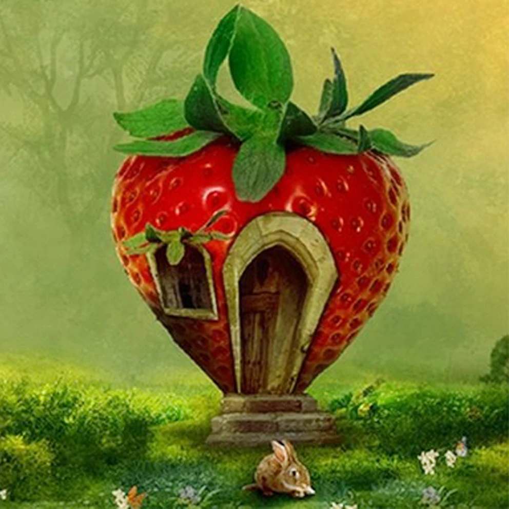 

diy diamond painting full whole resin drill square rhinestone pasted cross stitch embroidery cartoon strawberry house kids gift