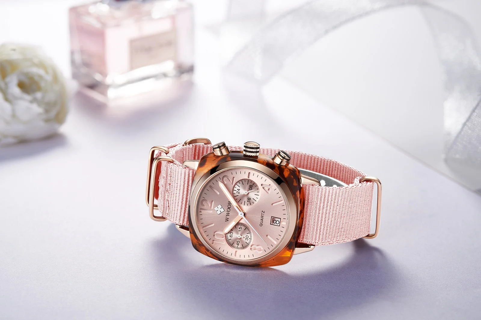 Лидер продаж WWOOR холст ремень стиль кварцевые для женщин часы модный бренд повседневное наручные женские роскошные водонепроница