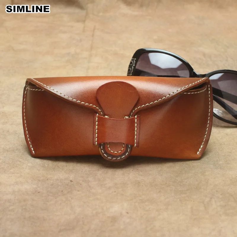 Vintage Handmade Genuine Leather Eye Glasses Case Hard Sunglasses