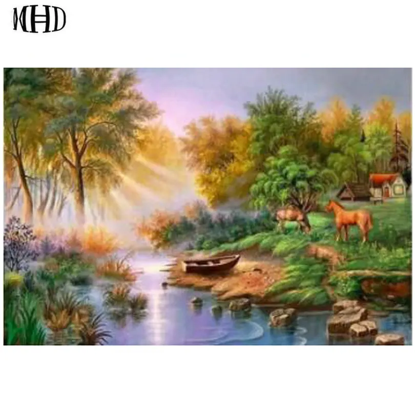 

MHD 5d DIY Diamond Painting Tree Horse Full & Round 3d Diamond Cross Stitch Resin Mosaic Decor Hand-Filled Semi-finished Mural