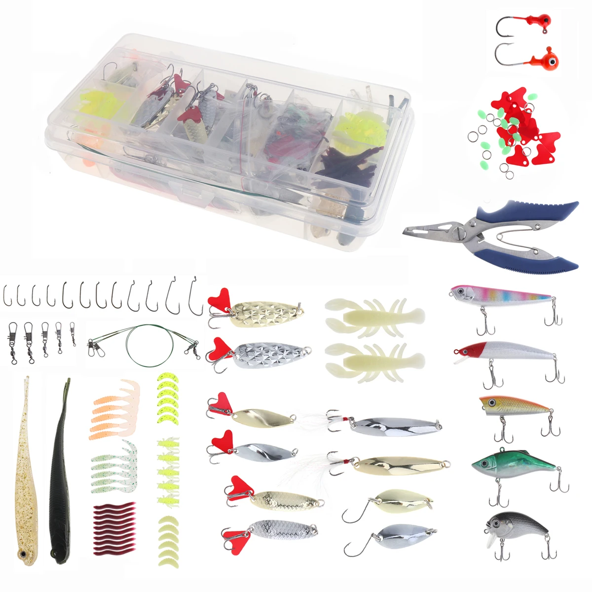 

108pcs Artificial Fishing Lure Kit Include Hard Lure Minnow / Popper Soft Bait with Luminous Lead Hooks Box Fishing Tackle