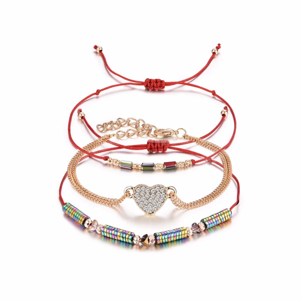 

Transmit love 3pcs/lot Bracelet for woman Zircon love alloy bracelet color magnet series red line combination weaving jewelry