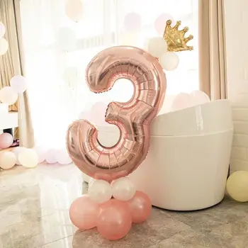 

KuChang birthday 14PCS 1234567890 number balloon Rose Gold Column gold Crown ballon 1st birthday balloons party supplies