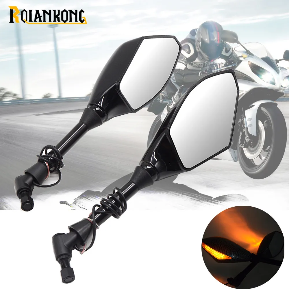 

Motorcycle Side Mirrors with LED Turn Signals Indicator Amber Light for Yamaha xjr1300 v-max mt-01 mt-03 tdm900 Ninja 250R