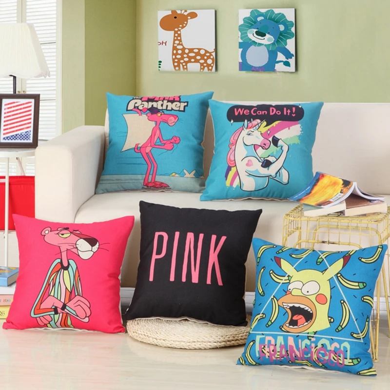 2017 Funny Cartoon Cushions High Quality Pink theme Cotton Home Decor