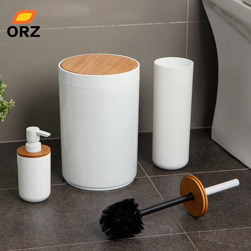 ORZ Bathroom Brush Set Toilet Cleaner Cleaning Brush Holder Waste Trash Bin Shower Gel Refillable Bottle Bathroom Accessories
