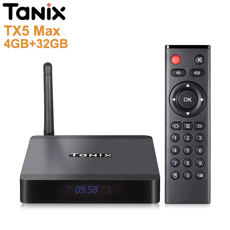 

Original Tanix TX5 Max TV Box Android 8.1 Amlogic S905X2 4GB LPDDR4 32GB EMMC 2.4G/5GHz WiFi BT4.2 Support 4K H.265 Set Top Box